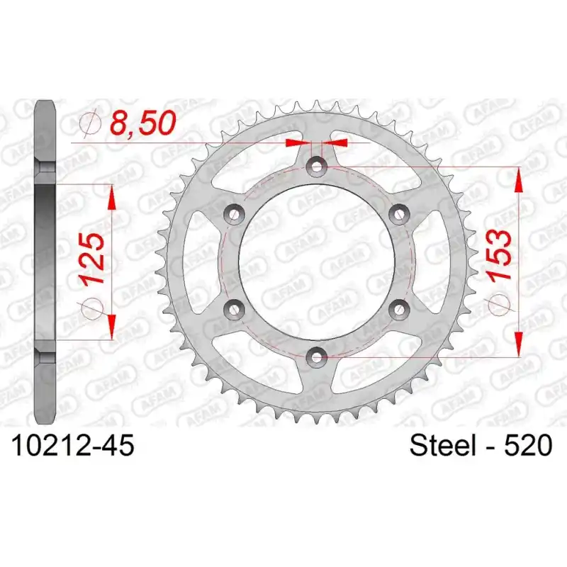 Couronne Acier 45 dents pour chaine 520 Commander Vite