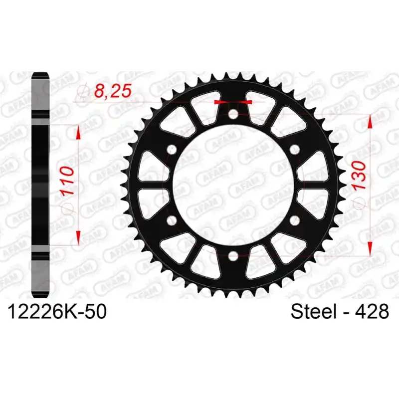 Marque Couronne Acier 50 dents pour chaine 428 NOIR
