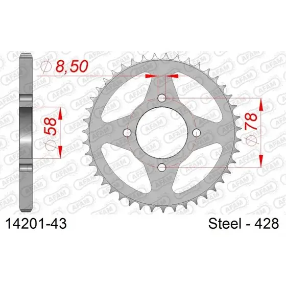 Vente Directe Couronne Acier 43 dents pour chaine 428