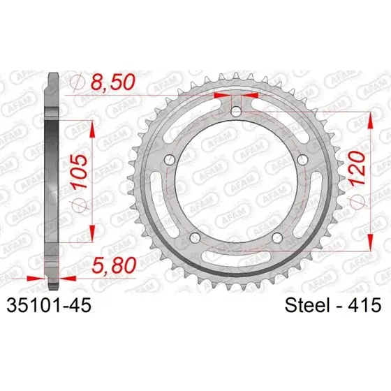 Couronne Acier 45 dents pour chaine 415 Meilleur Prix