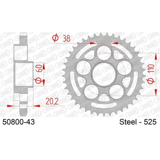 Couronne Acier 43 dents pour chaine 525 Satisfait Ou Remboursé