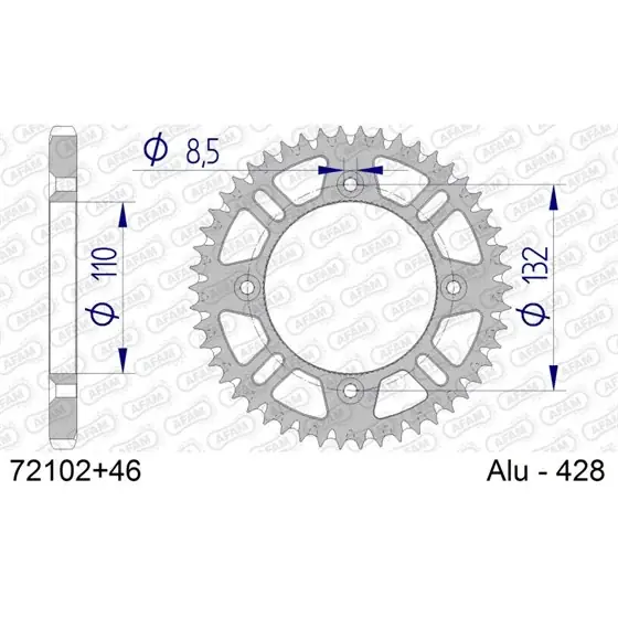 Couronne En Alu 46 dents pour chaine 428 S/C Authentique