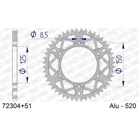 Top Vente Couronne En Alu 51 dents pour chaine 520 S/C