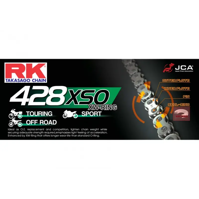 Chaine RK 428XSO RX'Ring Super Renforcée Pas de 428 – Couleur Acier Quantité Limitée