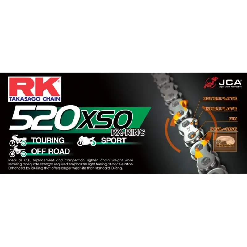 Authentique Chaine RK 520XSO RX'Ring Super Renforcée Pas de 520 – Couleur Acier