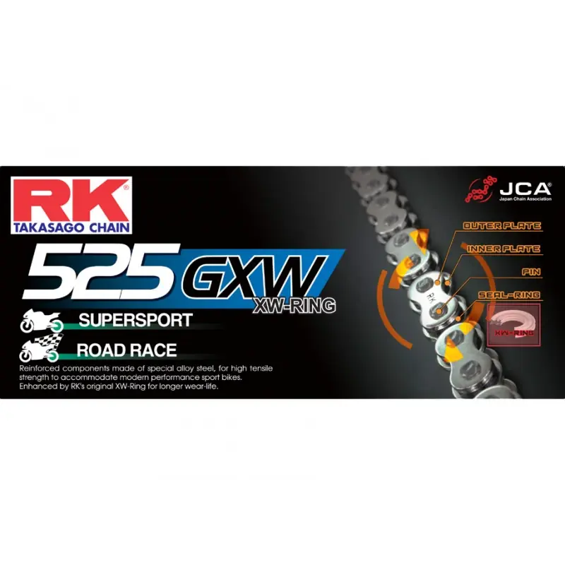 Chaine RK 525GXW XW'Ring Ultra Renforcée Pas de 525 – Couleur Acier Usine Directe