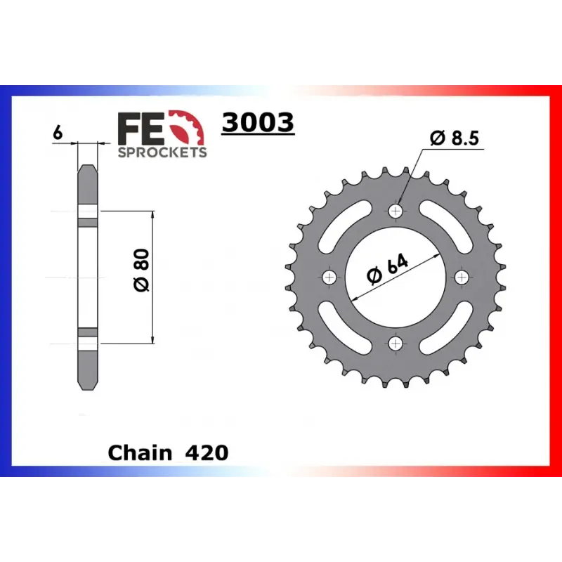 Usine Directe Couronne Acier 42 dents pour chaine 420 – France Equipement 0505.3003.42