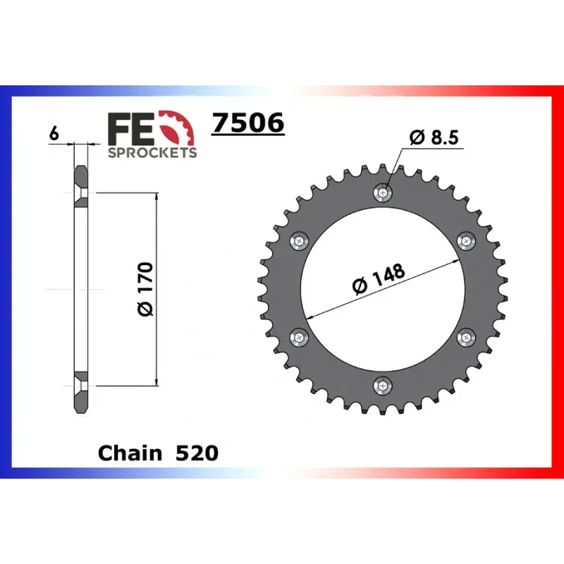 Usine Directe Couronne Acier 43 dents pour chaine 520 – France Equipement 4907.7506.43