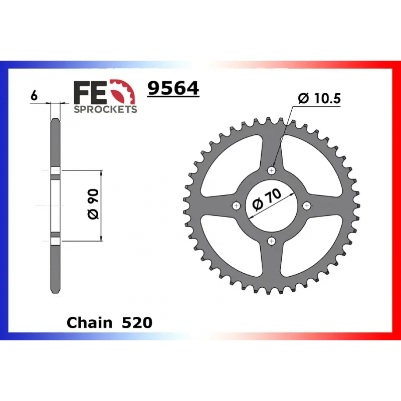 Usine Directe Couronne Acier 42 dents pour chaine 520 – France Equipement 5080.9564.42