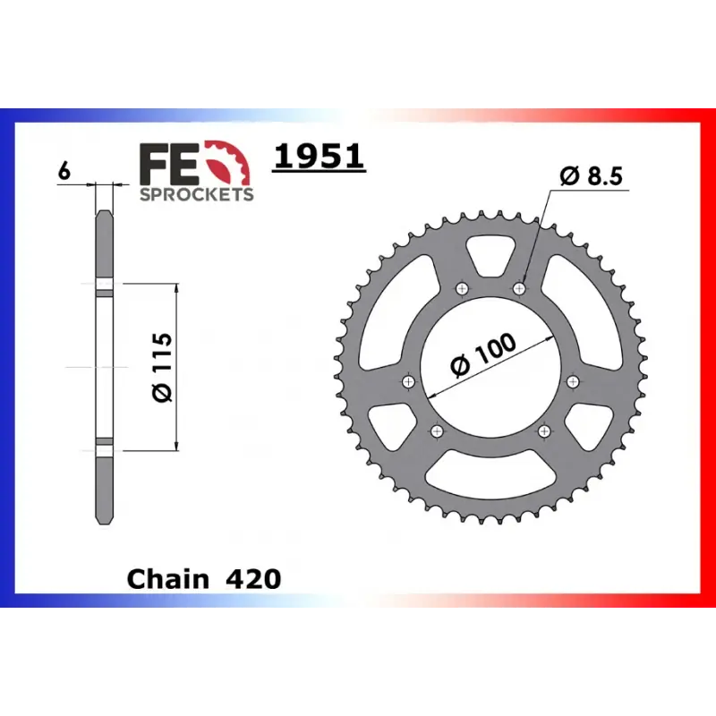 Couronne Acier 48 dents pour chaine 420 – France Equipement 6110.1951.48 Commande En Gros