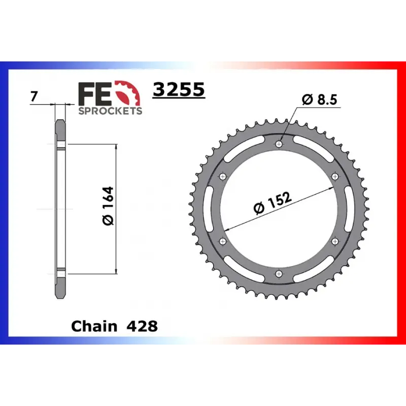 Usine Directe Couronne Acier 56 dents pour chaine 428 – France Equipement 7605.3255.56