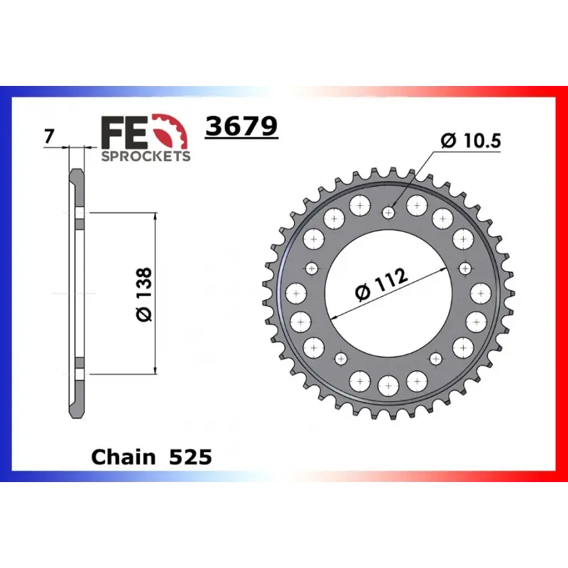Certifié Couronne Acier 43 dents pour chaine 525 – France Equipement 8416.3679.43