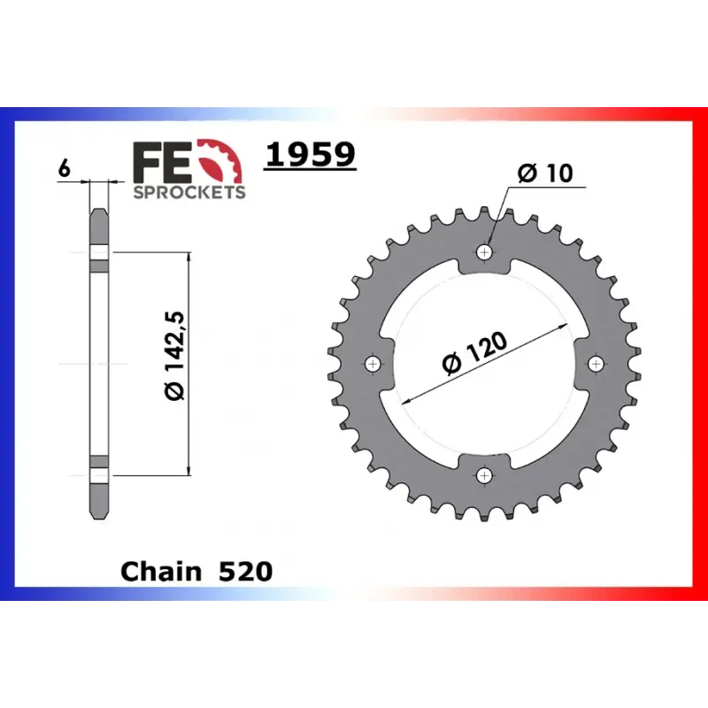 Nouveauté Couronne Acier 34 dents pour chaine 520 – France Equipement 8765.1959.34