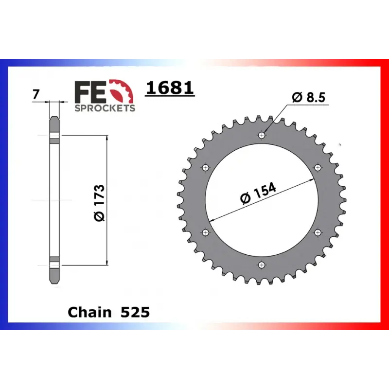 Couronne Acier 43 dents pour chaine 525 – France Equipement 9501.1681.43 Meilleure Vente