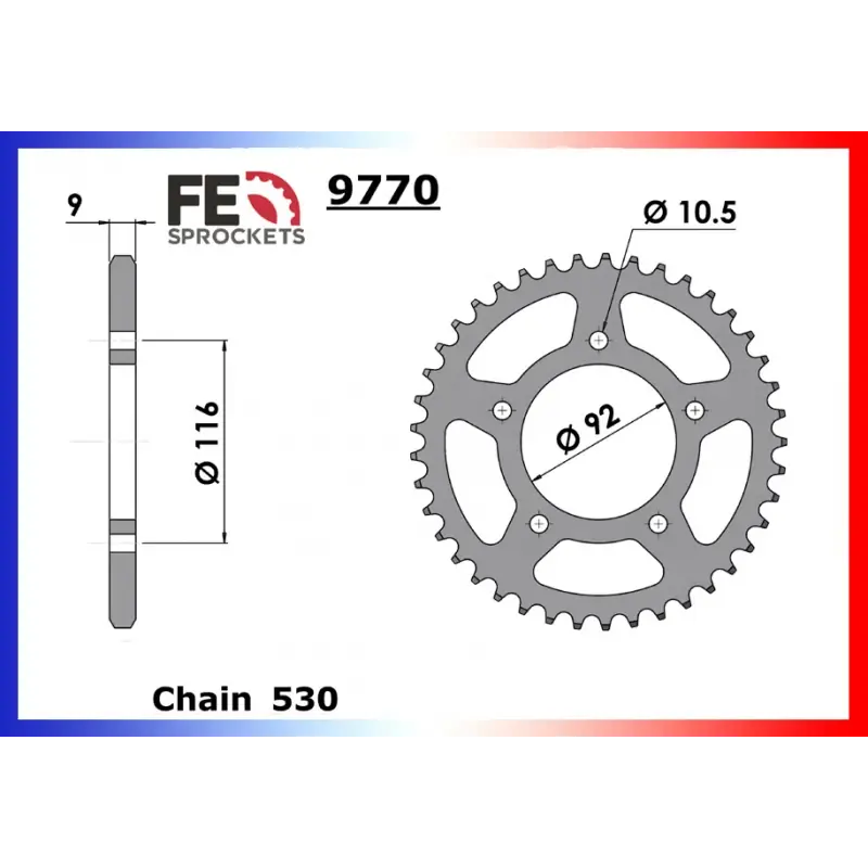 Achat Immédiat Couronne Acier 44 dents pour chaine 530 – France Equipement 9710.9770.44