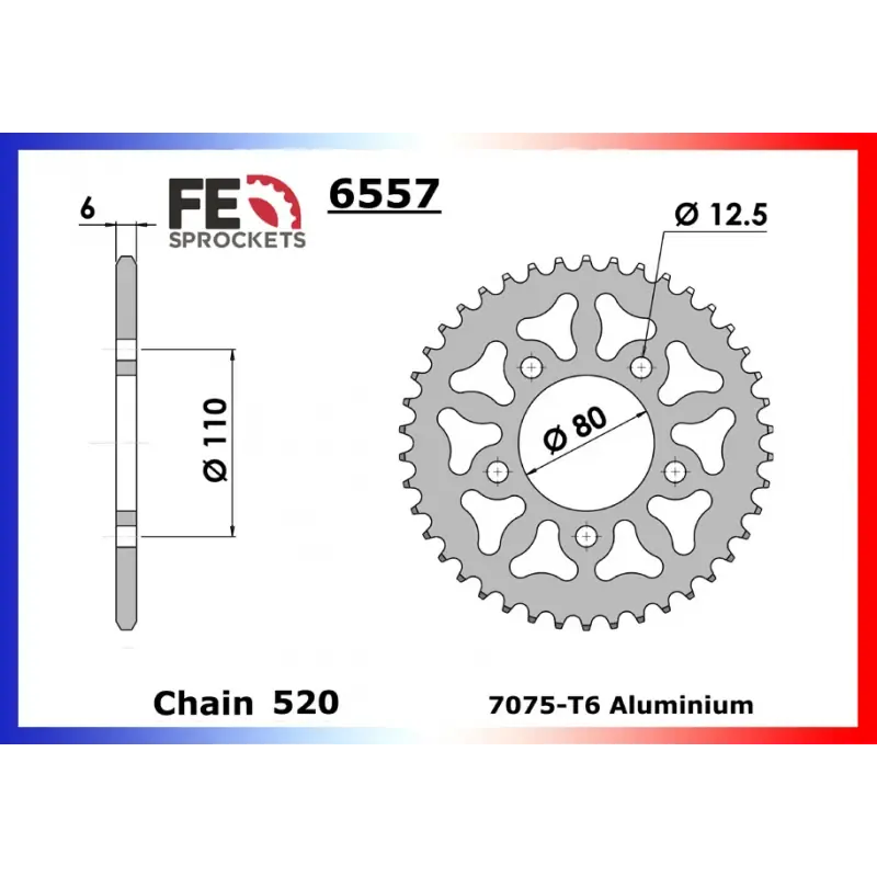 Couronne Alu 41 dents pour chaine 520 – France Equipement 7607.6557.411 Top Vente