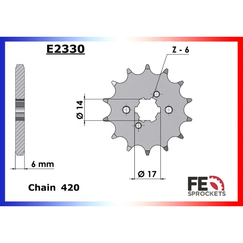 Commander Maintenant Pignon 14 dents pour chaine 420 – France Equipement 14001.E1654.14