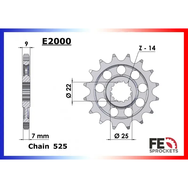 Pignon 15 dents pour chaine 525 – France Equipement 15035.E2000.15 Quantité Limitée