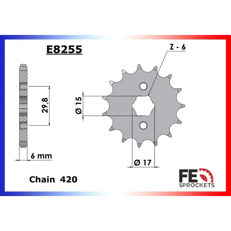 Usine Directe Pignon 17 dents pour chaine 420 – France Equipement 1707.E255.17