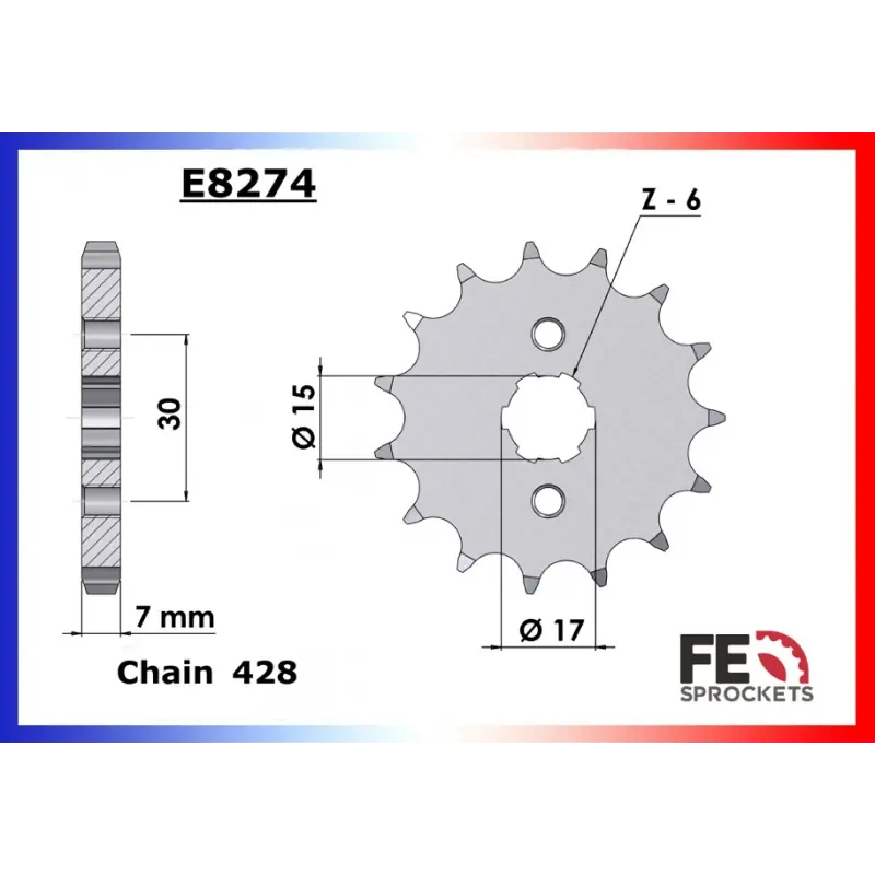 Bon Plan Pignon 15 dents pour chaine 428 – France Equipement 2601.E274.15