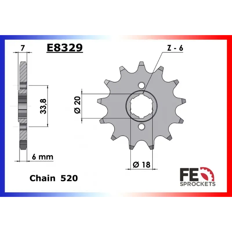 Pignon 12 dents pour chaine 520 – France Equipement 2905.E266.12 Expédié Aujourd&rsquo;hui