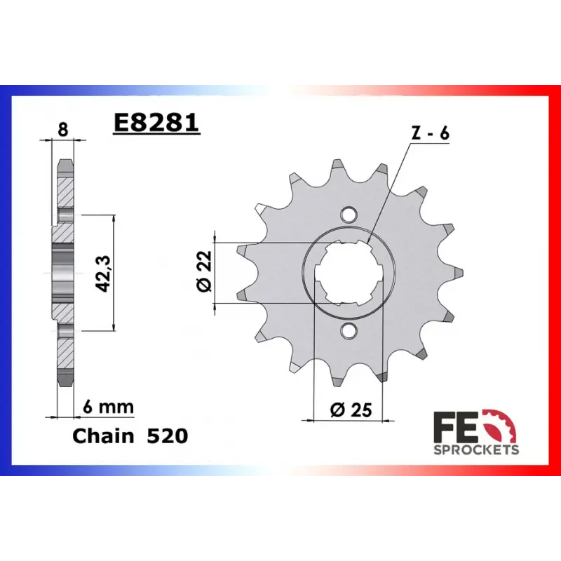 Remise Pignon 14 dents pour chaine 520 – France Equipement 7803.E281.14