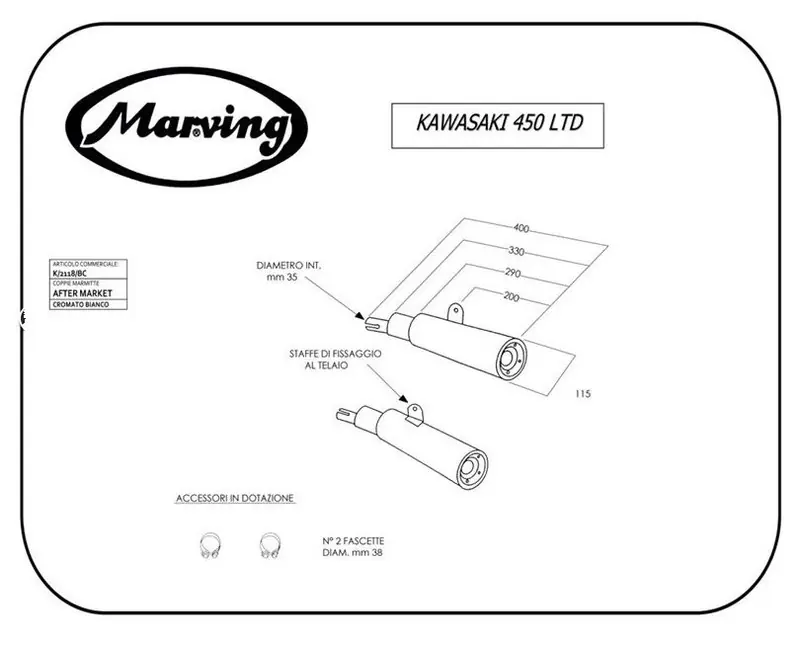 M&arving jeu de 2 silencieux chromés pour Kawasaki 450 / 454 Ltd Populaire
