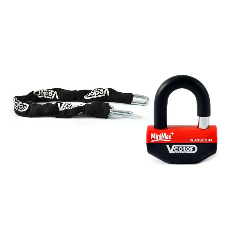 Dernière Chance Kit antivol VECTOR – chaîne 1,30m + cadenas/bloque-disque MiniMax+