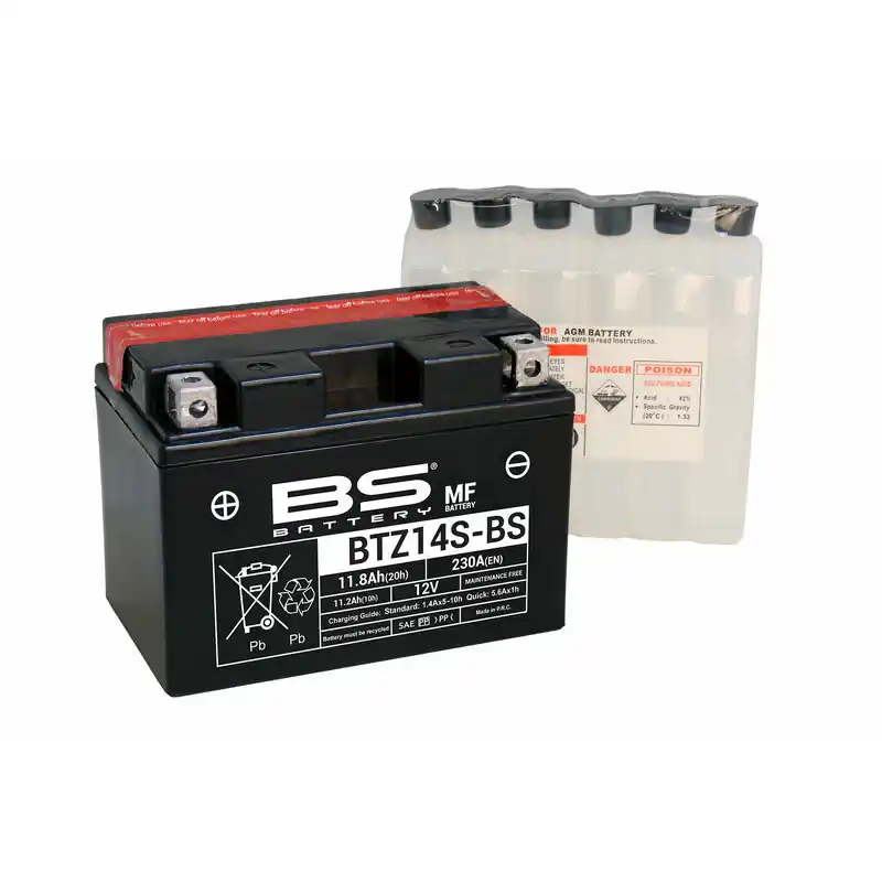 Batterie BS BATTERY sans entretien avec pack acide – BTZ14S-BS Paiement Sécurisé