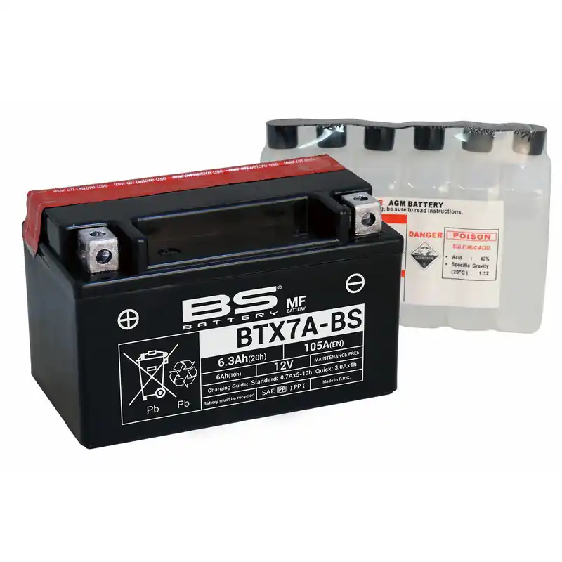 Batterie BS BATTERY sans entretien avec pack acide – BTX7A Meilleure Vente