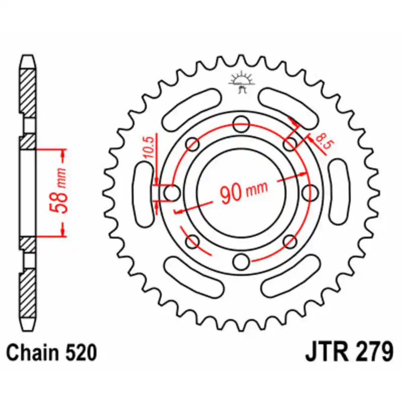 Couronne JT SPROCKETS acier standard 279 - 520 Achat Immédiat