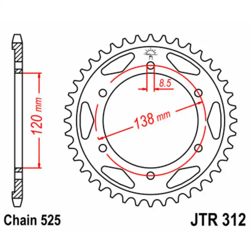 Couronne JT SPROCKETS acier standard 312 – 525 Meilleure Vente