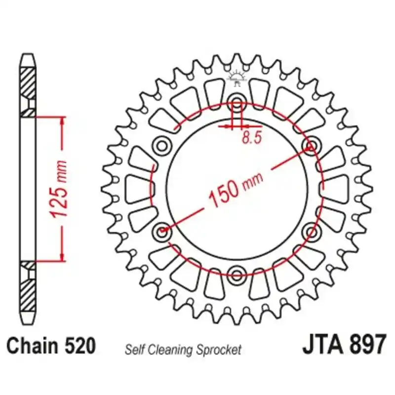 Couronne JT SPROCKETS aluminium ultra-light anti-boue 897 – 520 Promotion