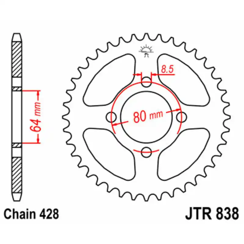 Couronne JT SPROCKETS acier standard 838 – 428 Prix Promo