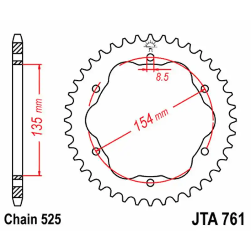 Couronne JT SPROCKETS aluminium 761 – 525 Nouvel Arrivage