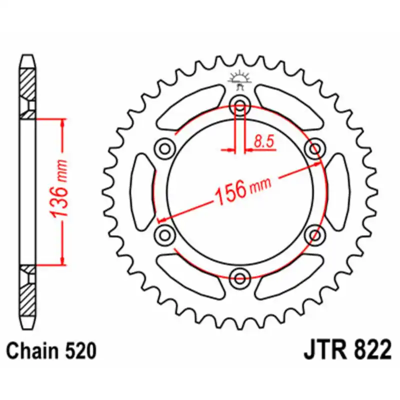 Couronne JT SPROCKETS acier standard 822 – 520 Usine Directe