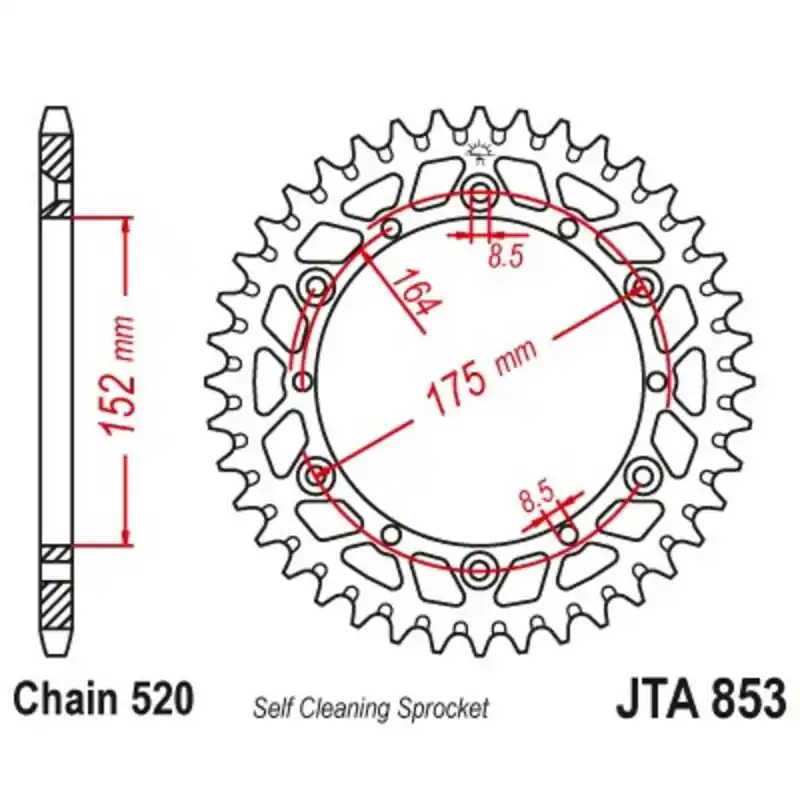 Dernière Chance Couronne JT SPROCKETS aluminium ultra-light anti-boue 853 - 520