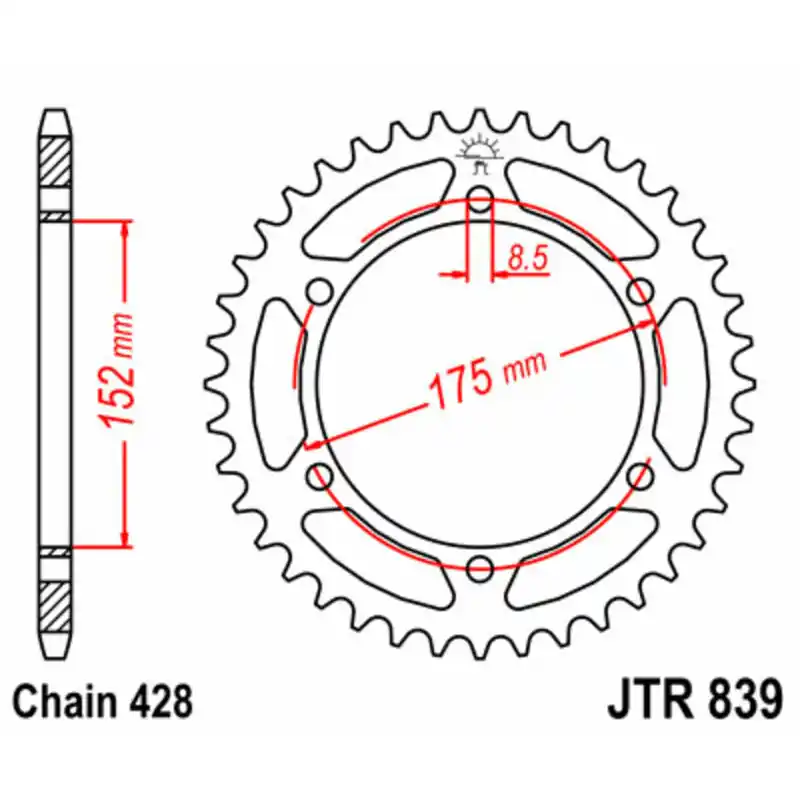 Couronne JT SPROCKETS acier standard 839 – 428 Prix Cassé