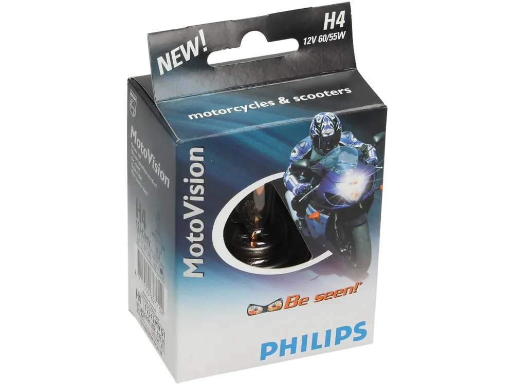 Philips Ampoule, H4, MV Moto +40% de lumière, 12 V, 60/55 W, P43t Certifié