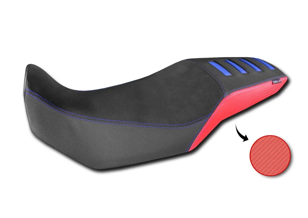 Housse de siège Comfort en fibre 3D pour Honda XL 750 Transalp, noir / rouge avec inserts bleus Commander Maintenant