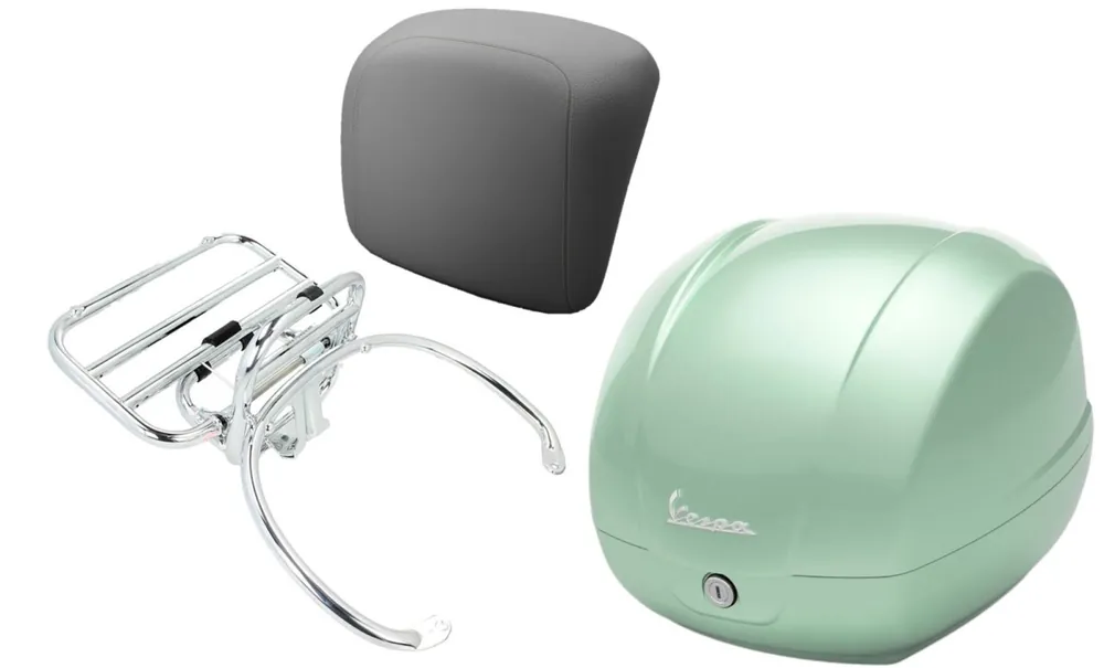 Expédition Rapide Kit top case 36L latte menta (350/A), porte-bagages chrome pour Vespa GTS 125/300/310
