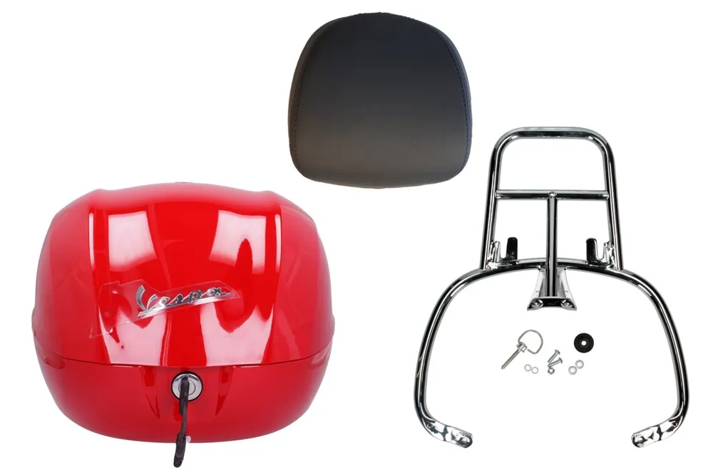 Meilleur Choix Kit top case 32L rouge dragon (894), coussin dorsal noir pour Vespa Sprint / Primavera