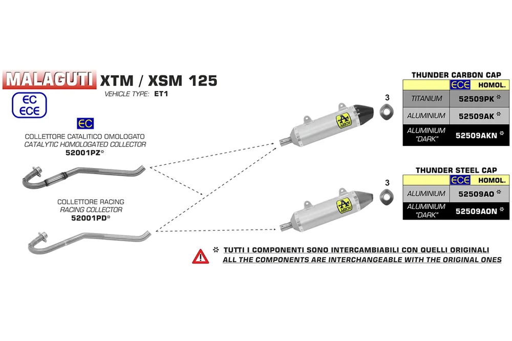 Certifié ARROW Krümmer Edelstahl, mit Katalysator, für UM DSR125EX / Aprilia RX/SX 125 / Malaguti XSM/XTM 125