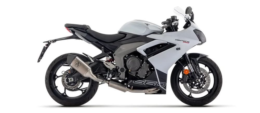 Promotion ARROW Racing-Komplettanlage mit VELOCE Endschalldämper Titan mit Cabonendkappe für Triumph Daytona 6
