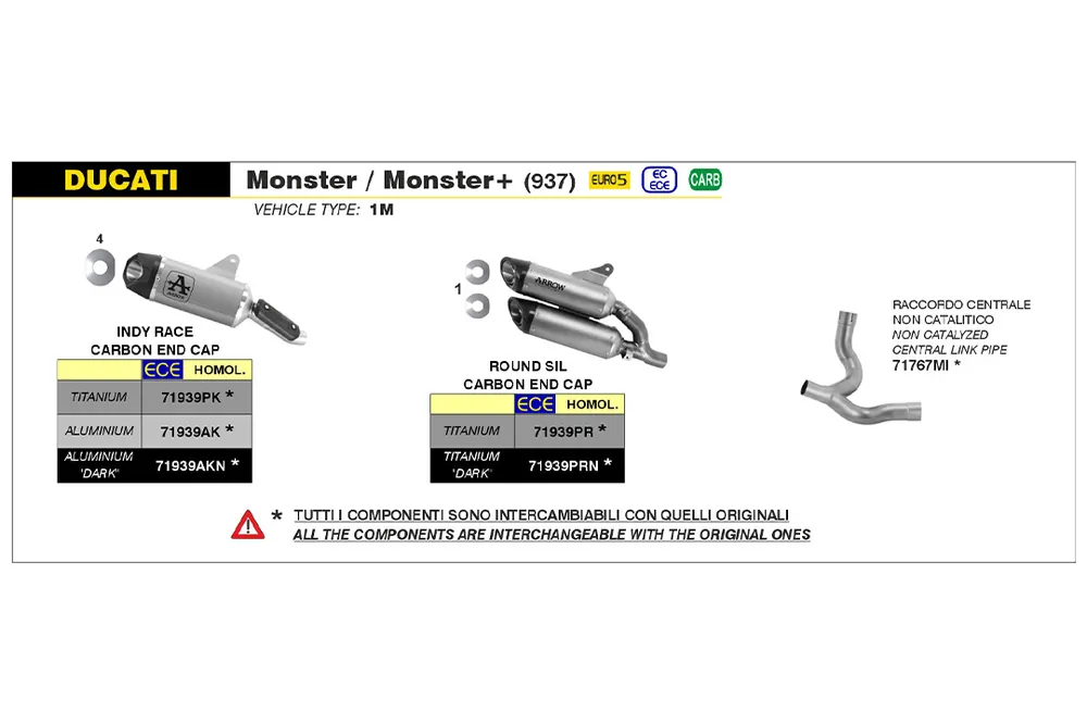 Usine Directe ARROW Racing-Zwischenrohr aus Edelstahl für Ducati Monster / Monster+ ab Modelljahr 2021-