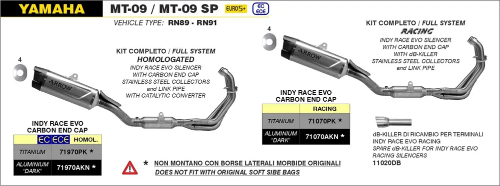 Super Prix ARROW Auspuff INDY RACE EVO Titanhülle für Yamaha MT09 / SP Modelljahr 2024-