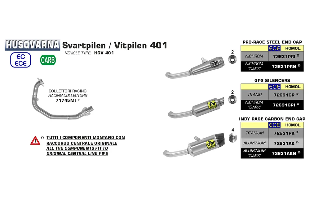 Populaire ARROW Auspuff DARK INDY RACE für Husqvarna Svartpilen 401 / Vitpilen 401 2020-, Aluminium schwarz