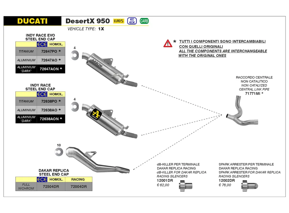 Affaire À Saisir ARROW Auspuff INDY RACE EVO Aluminium für Ducati Desert X 950 ab Modelljahr 2022-